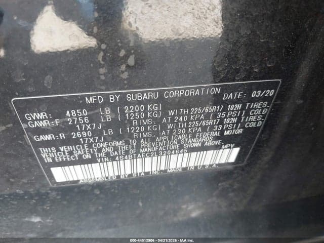 2020 SUBARU OUTBACK PREMIUM 9