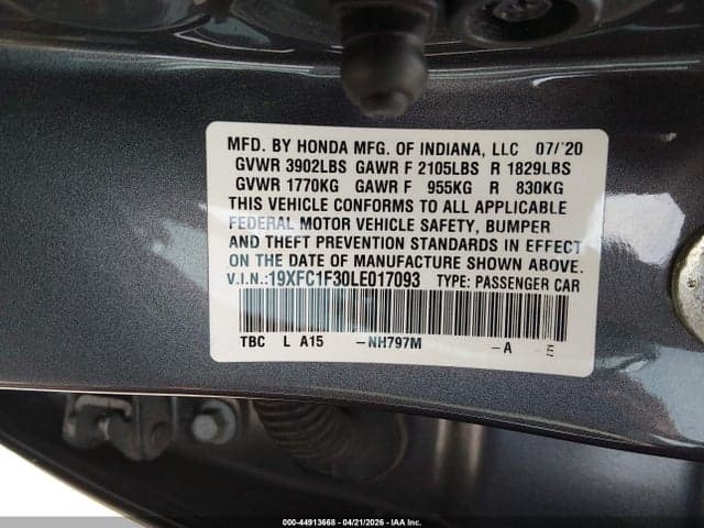 2020 HONDA CIVIC EX 9
