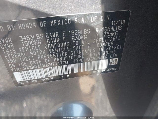 2019 HONDA FIT LX 9