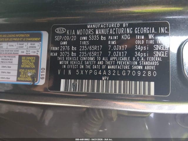 2020 KIA SORENTO 2.4L LX 9