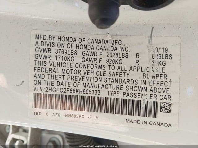 2019 HONDA CIVIC LX 9