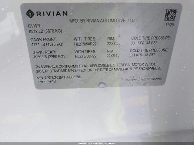 2026 RIVIAN R1S DUAL MOTOR MAX PACK/PERFORMANCE DUAL MOTOR MAX PACK 9