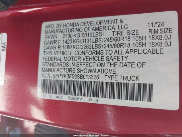 2025 HONDA RIDGELINE RTL 9