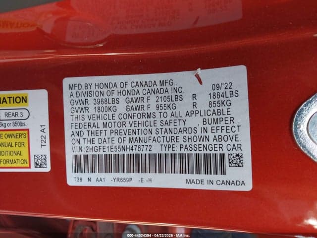 2022 HONDA CIVIC SI SEDAN 9