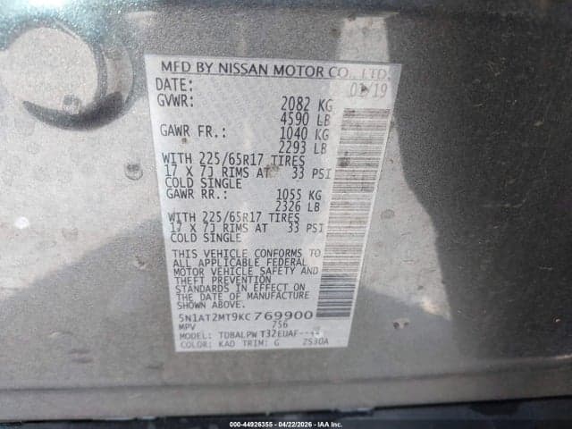 2019 NISSAN ROGUE S 9