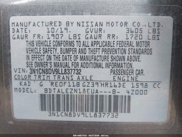 2020 NISSAN VERSA S XTRONIC CVT 9