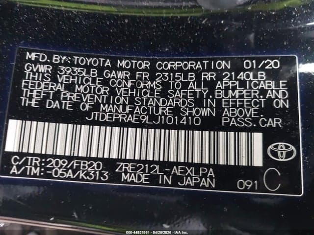 2020 TOYOTA COROLLA LE 9