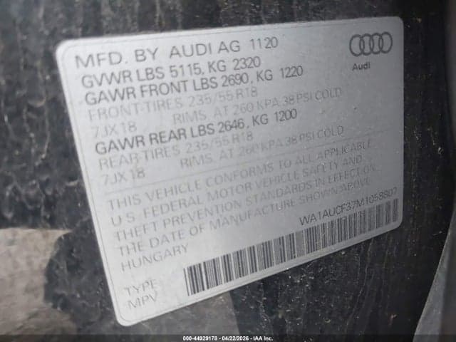 2021 AUDI Q3 PREMIUM 40 TFSI QUATTRO TIPTRONIC 9
