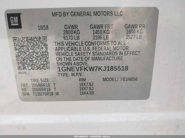 2019 CHEVROLET TRAVERSE LS 9