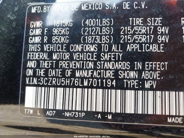 2020 HONDA HR-V 2WD EX-L 9