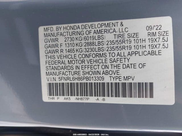 2023 HONDA ODYSSEY TOURING 9