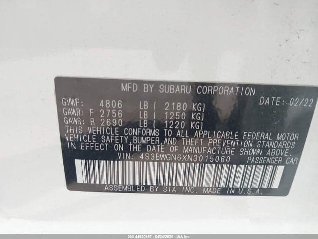 2022 SUBARU LEGACY LIMITED XT 9