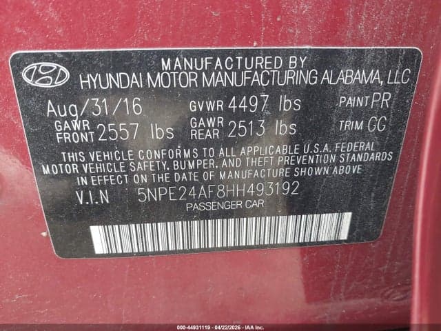 2017 HYUNDAI SONATA 9
