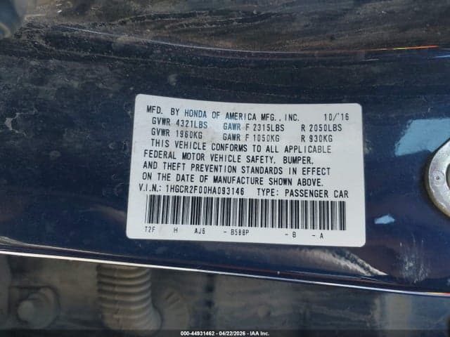 2017 HONDA ACCORD EX 9