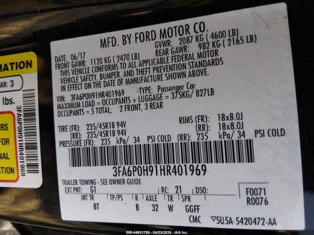 2017 FORD FUSION SE 9