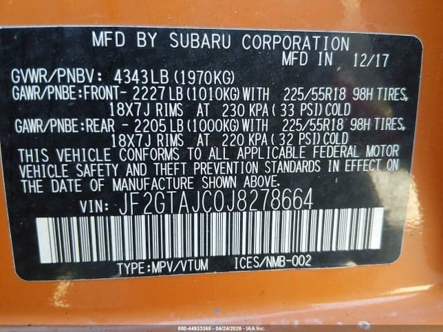 2018 SUBARU CROSSTREK 2.0I LIMITED 9