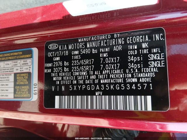 2019 KIA SORENTO 2.4L LX 9