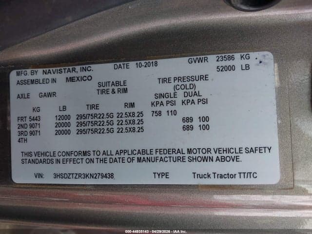 2019 INTERNATIONAL LT 8
