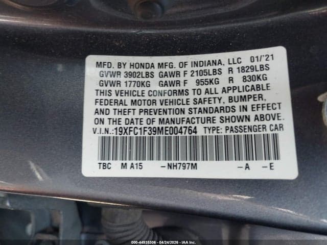 2021 HONDA CIVIC EX 9