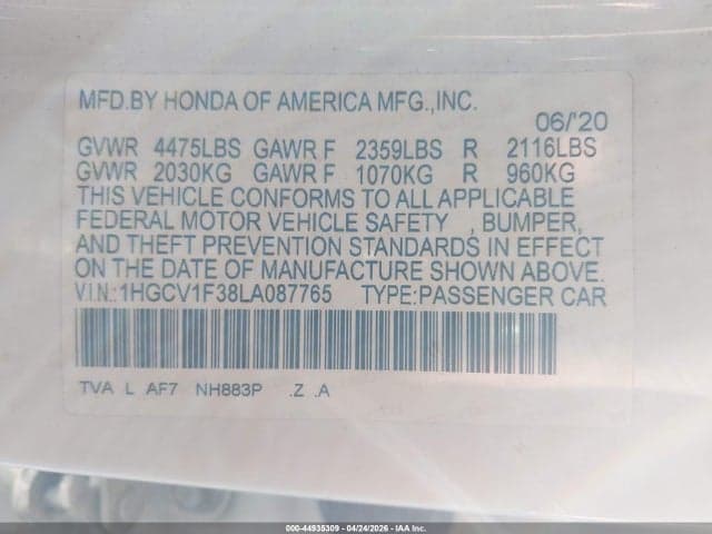 2020 HONDA ACCORD SPORT 9