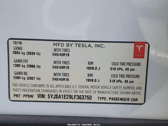 2020 TESLA MODEL S LONG RANGE DUAL MOTOR ALL-WHEEL DRIVE/LONG RANGE PLUS DUAL MOTOR ALL-WHEEL DRIVE 9