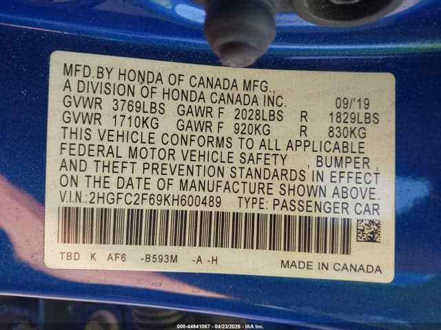 2019 HONDA CIVIC LX 9