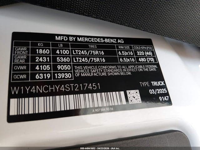 2025 MERCEDES-BENZ SPRINTER 2500 HIGH ROOF 4-CYL DIESEL HO 9