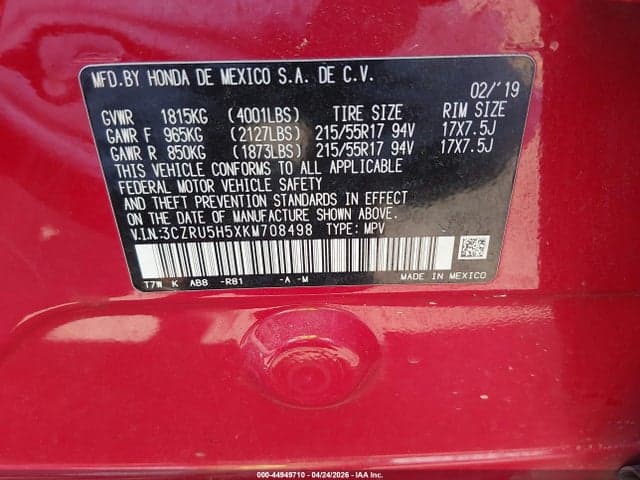 2019 HONDA HR-V EX 9