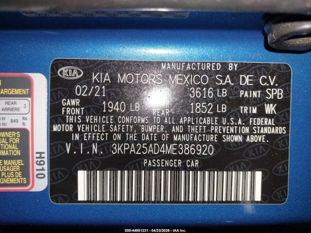 2021 KIA RIO 5-DOOR S 9