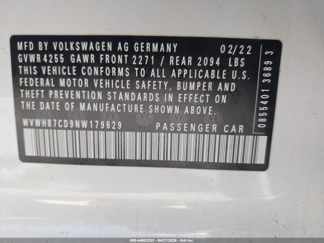 2022 VOLKSWAGEN GOLF GTI 2.0T S 9