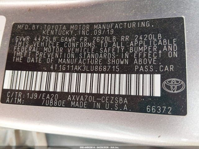 2020 TOYOTA CAMRY SE 9