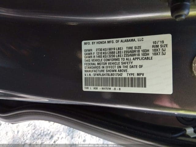 2020 HONDA ODYSSEY EX-L/EX-L W/NAVI RES 9