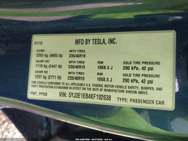 2019 TESLA MODEL 3 LONG RANGE/PERFORMANCE 9