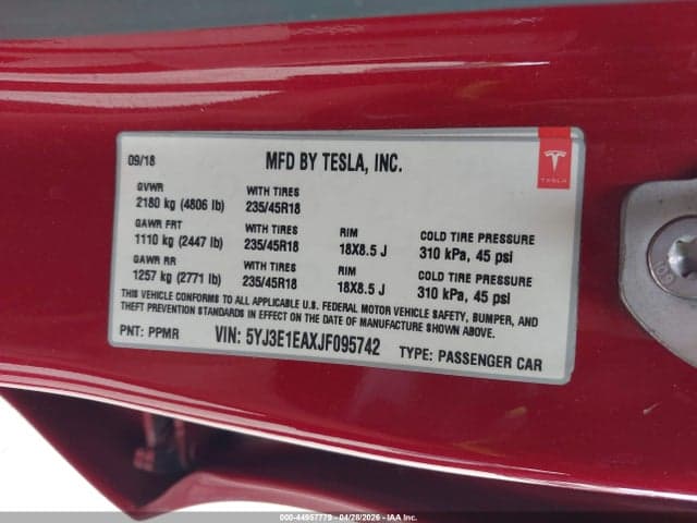 2018 TESLA MODEL 3 LONG RANGE/MID RANGE 9