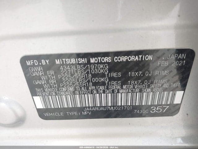 2021 MITSUBISHI OUTLANDER SPORT 2.0 BE AWC/2.0 ES AWC/2.0 LE AWC/2.0 SE AWC 9