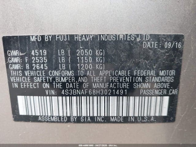 2017 SUBARU LEGACY 2.5I PREMIUM 9