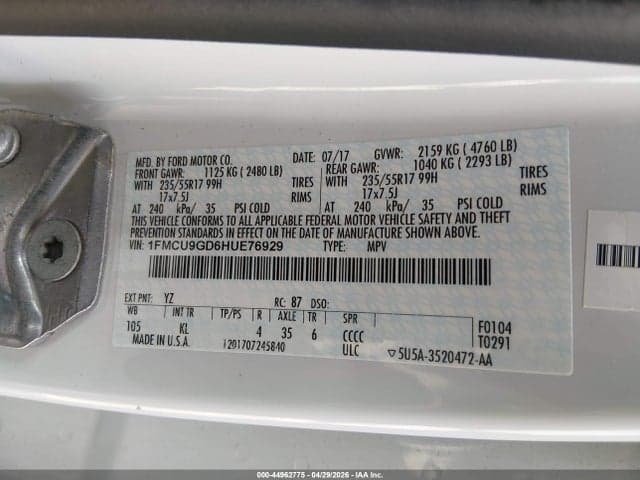 2017 FORD ESCAPE SE 9