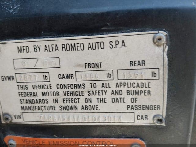 1986 ALFA ROMEO VELOCE 2000 SPIDER 9