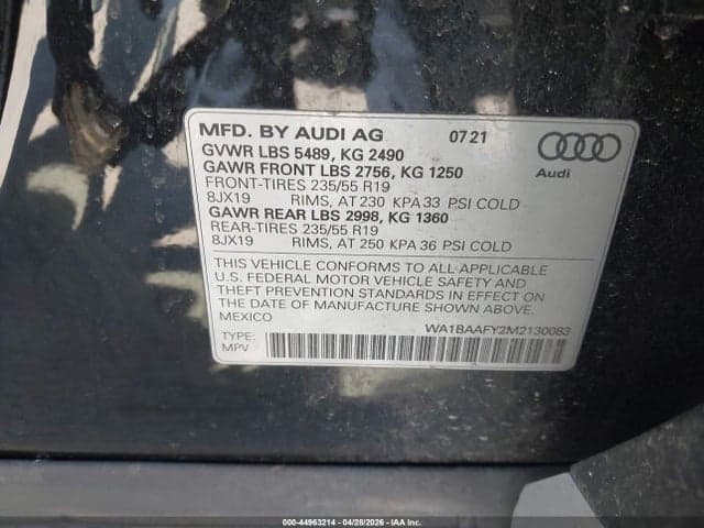 2021 AUDI Q5 PREMIUM PLUS 45 TFSI QUATTRO S TRONIC 9