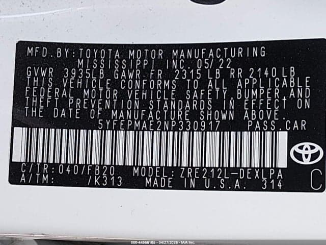 2022 TOYOTA COROLLA LE 9