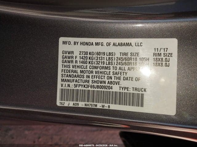 2018 HONDA RIDGELINE RTL-T 9