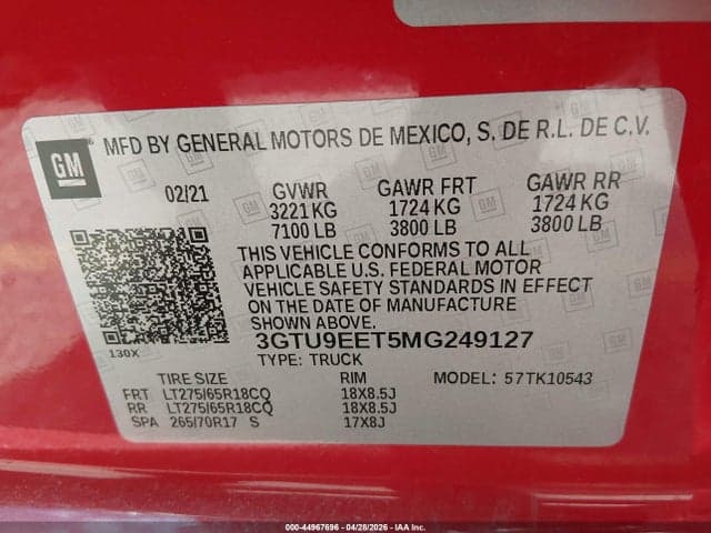 2021 GMC SIERRA 1500 4WD SHORT BOX AT4 9