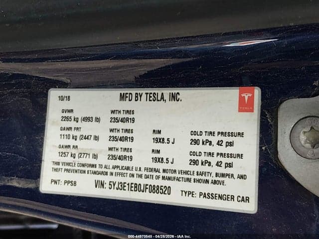 2018 TESLA MODEL 3 LONG RANGE/PERFORMANCE 9