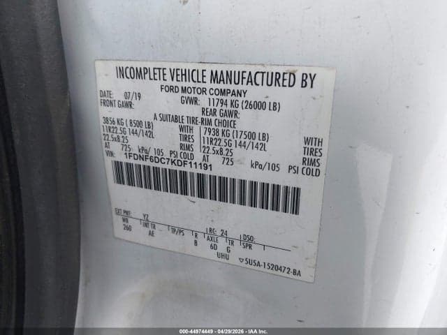 2019 FORD F-650 DIESEL 8