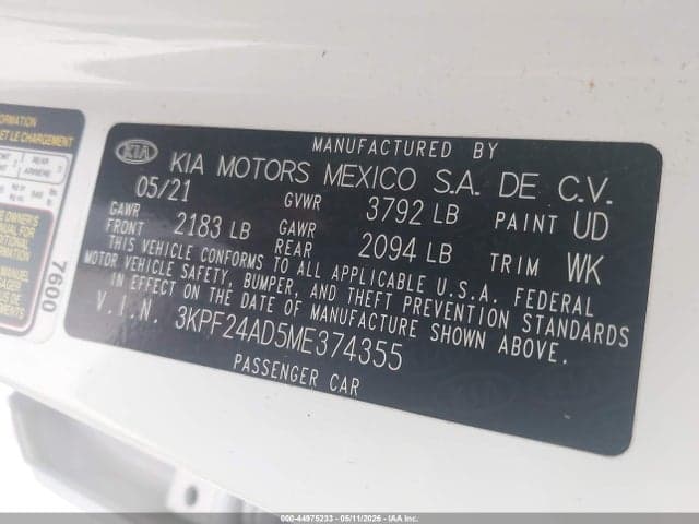 2021 KIA FORTE FE 9