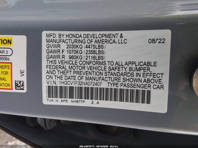 2022 HONDA ACCORD SPORT 9