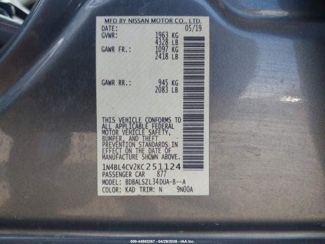 2019 NISSAN ALTIMA 2.5 SR 9