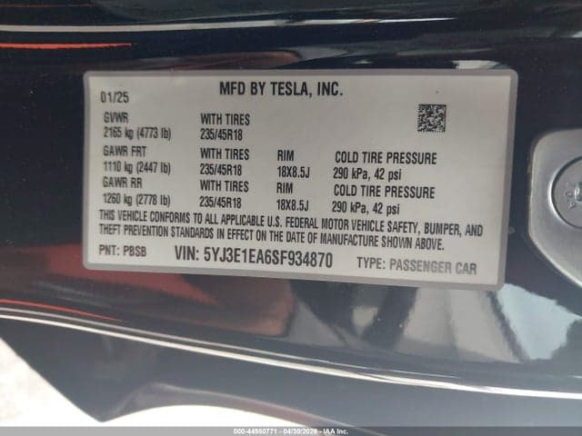 2025 TESLA MODEL 3 LONG RANGE REAR-WHEEL DRIVE/STANDARD REAR-WHEEL DRIVE 9