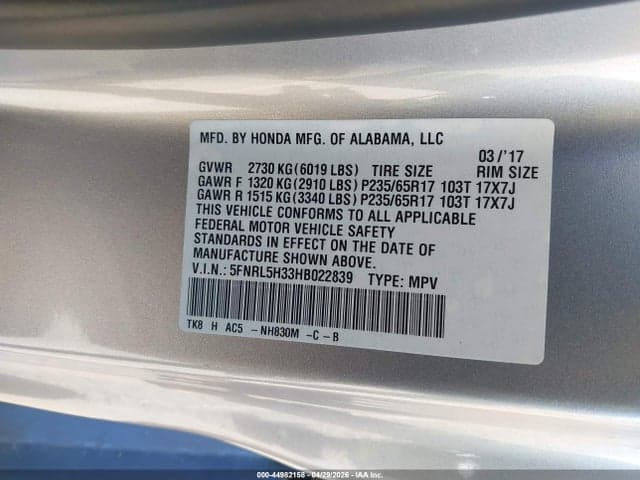 2017 HONDA ODYSSEY SE 9