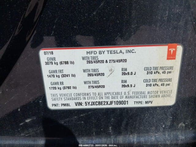 2018 TESLA MODEL X 100D/75D/P100D 9